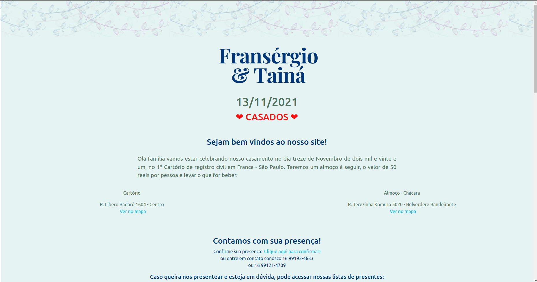 Projeto: Fransérgio & Tainá Projeto: Fransérgio & Tainá